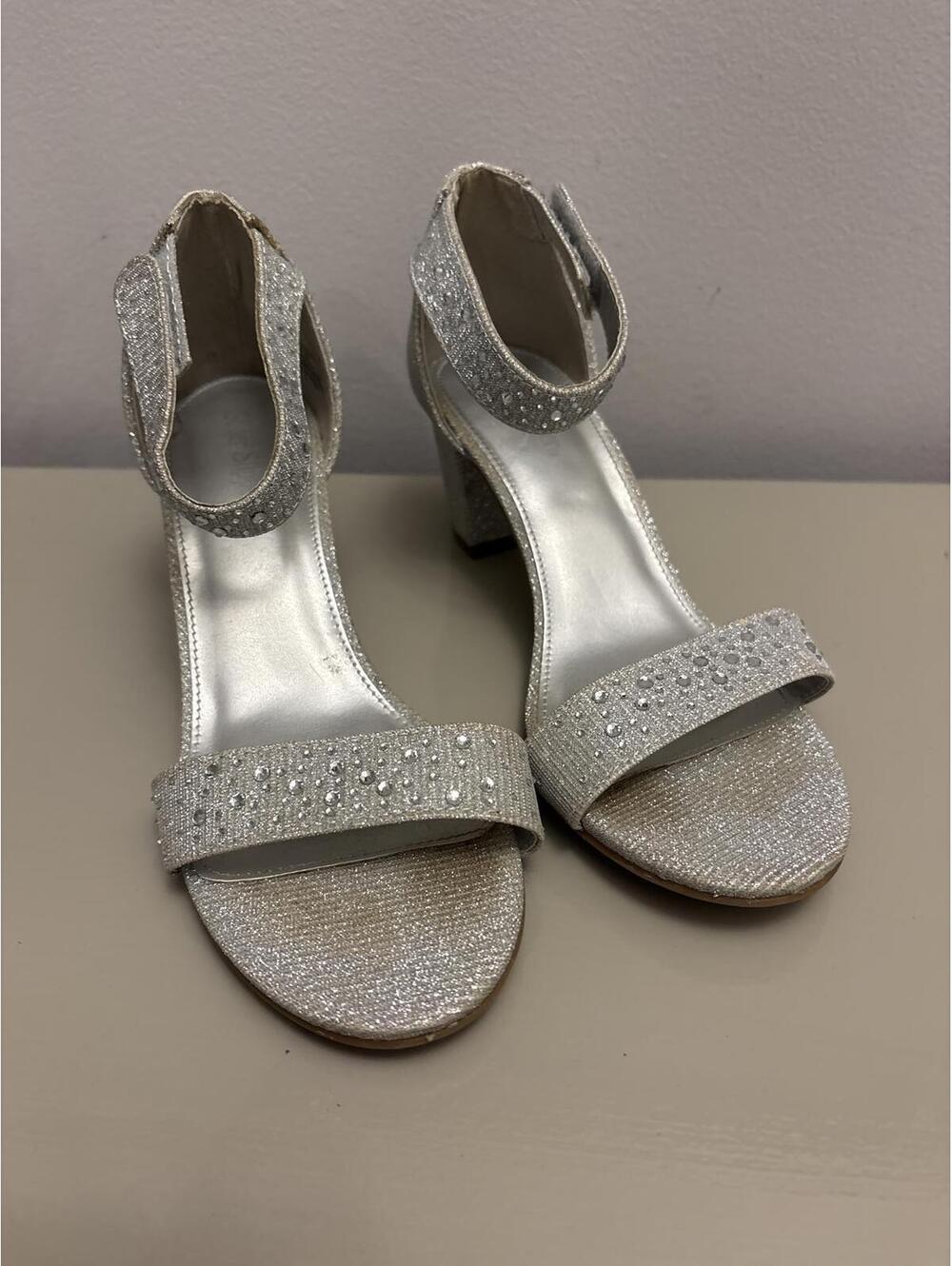 Silver Glitter Block Heel Ankle Strap Sandals High heels Shoes size 5 [COPY]